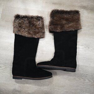 Sam Edelman Ladies Size 6.5 Black Suede Upper w/ Faux Fur Trim Orlando Boots
